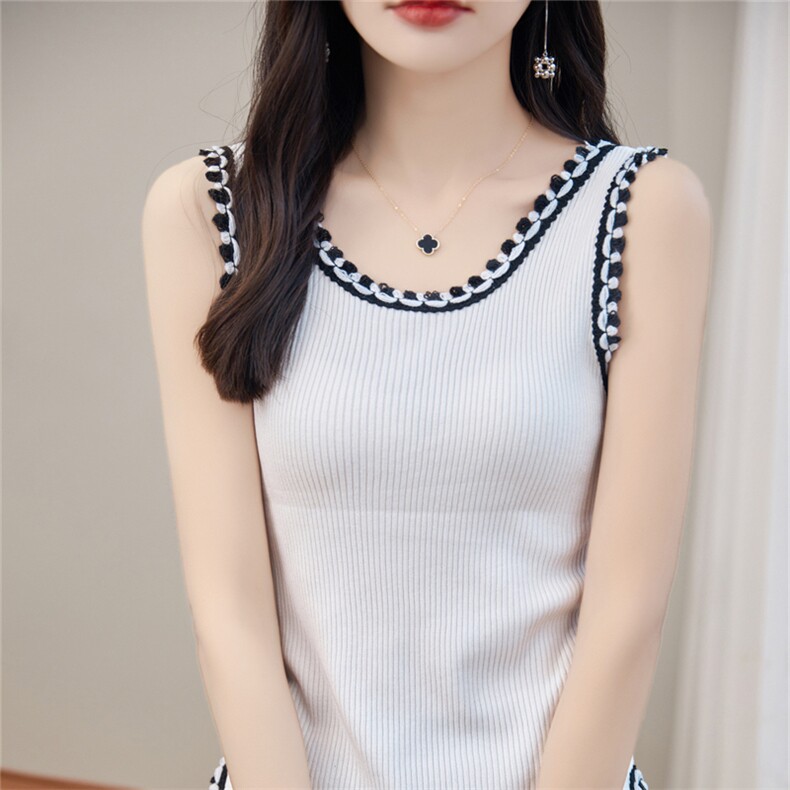 重工低圆领吊带背心女夏薄款遮副乳修身内搭小香风冰丝针织无袖,女装背心吊带,暖姿羊绒