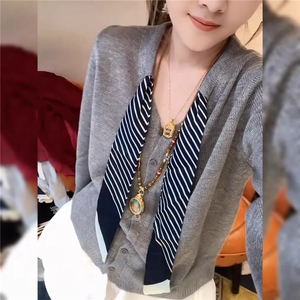 秋季新款针织v领开衫时尚百搭图片