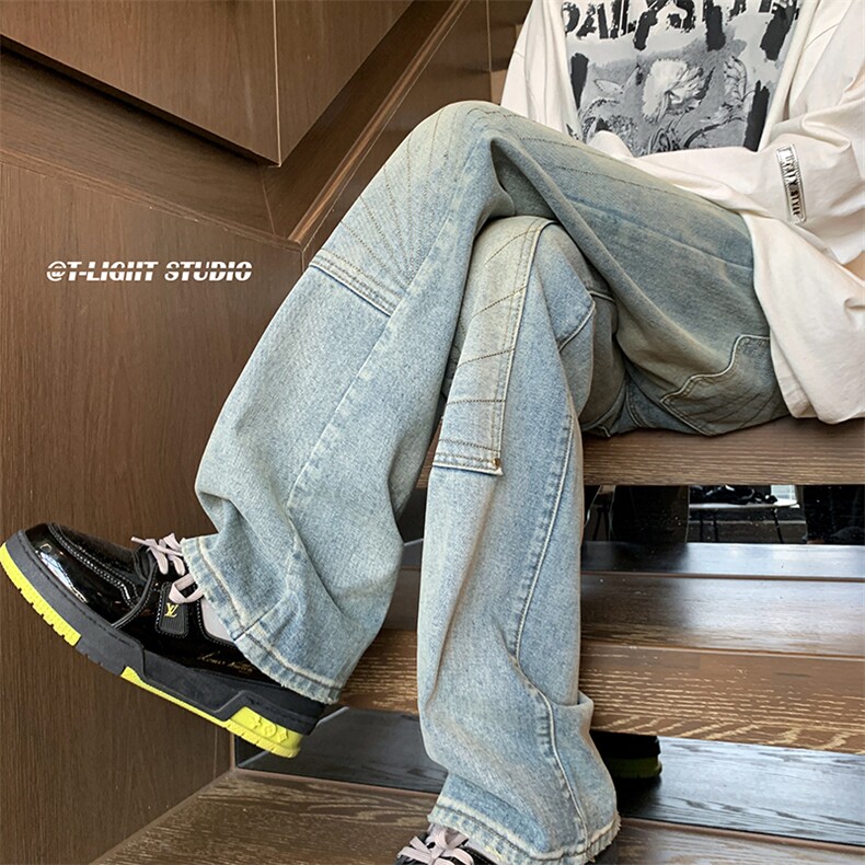 B221美式ins高街暗黑小众铆钉伐木裤牛仔裤LK23145-P65控88,男装牛仔裤,电商B221