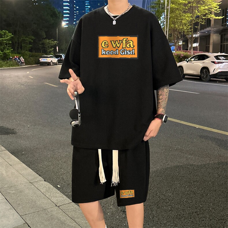 套装！华夫格套装短袖T恤短裤男TZ238-特P38,男装牛仔裤,电商B367