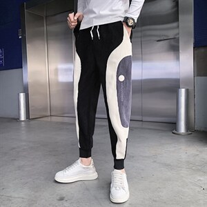 秋冬季新款灯芯绒裤子男社会小伙潮牌个性休闲裤韩版拼色哈伦裤，男装休闲裤，电商A327