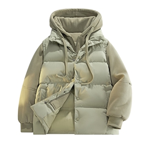 新款假两件棉服男加厚羽绒棉衣情侣款连帽拼色连帽外套M092-P75图片