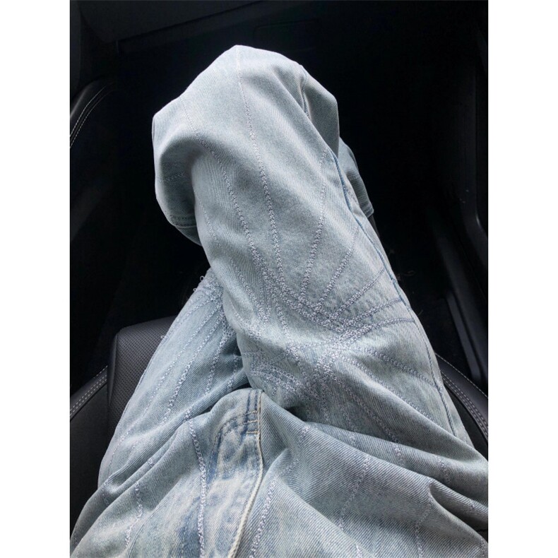 水洗软牛仔废土刺绣阔腿牛仔裤男夏季中性风直筒长裤N110,男装牛仔裤,星座1116A（原606A-3）