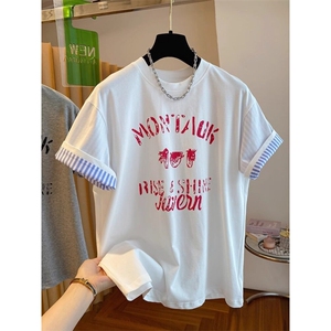 H0570-P35特大码300斤字母印花短袖t恤女夏季宽松百搭图片
