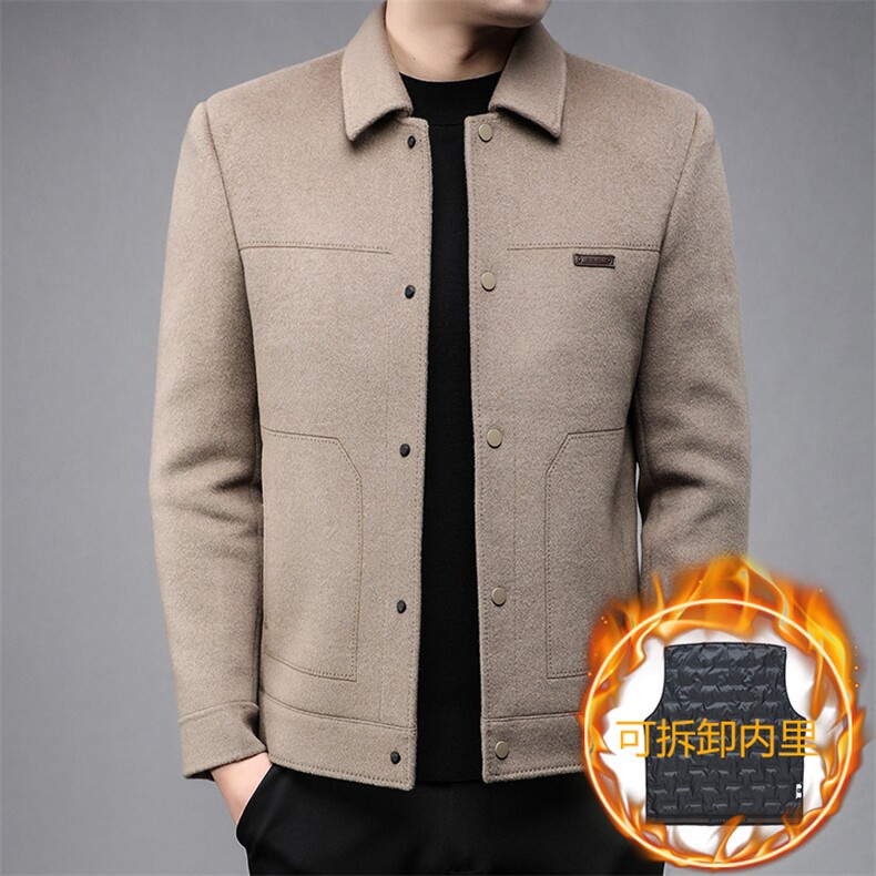 B82315鹅绒内胆可脱卸男士毛呢外套羽绒服商务精品图片