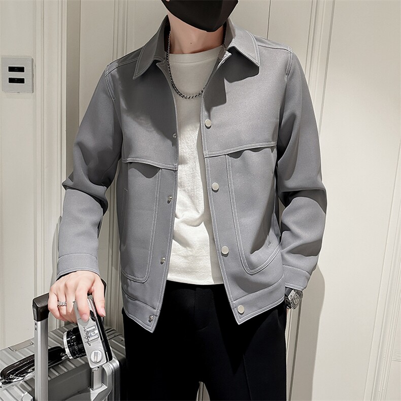 秋季轻熟抖音小伙明线纯色休闲夹克店主风A236-JK5050-P130,男装夹克,电商A236