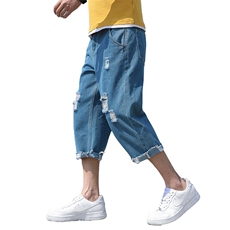 夏季薄款潮牌牛仔裤男韩版潮流直筒中裤宽松破洞七分裤潮8301-P50，男装牛仔裤，电商A318