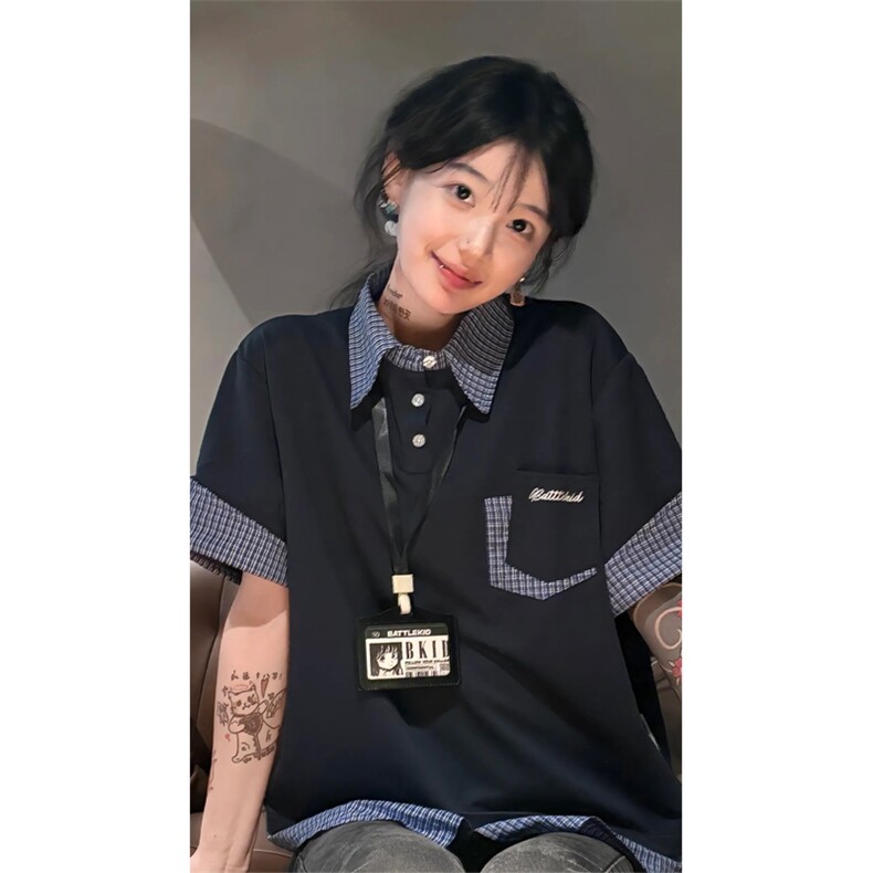 网图有货 亿万假两件撞色口袋短袖T恤男女polo宽松衬衣 A492-P35图片
