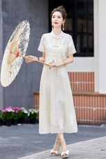早秋季参加婚礼女装旗袍新中式礼服套装领证穿搭生日小礼裙白裙子，女装套装/套裙，火爆靓佳人
