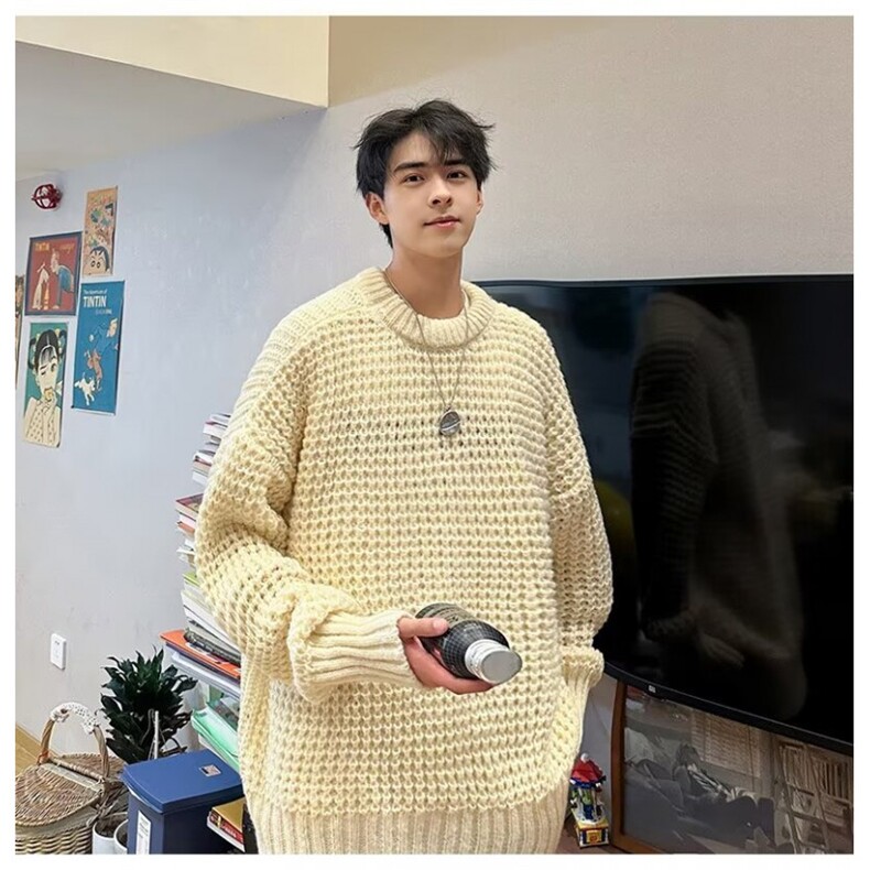 B303P52秋季拼色圆领毛衣男美式复古潮牌宽松,男装针织衫/毛衣,星座512-6
