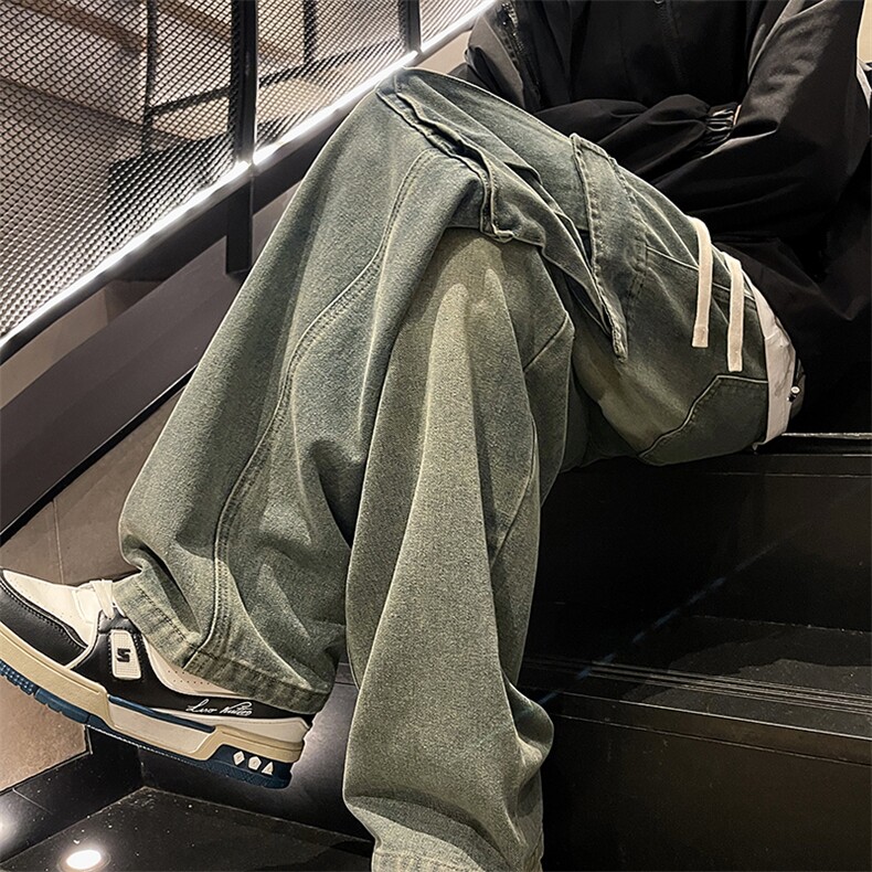 特批P43无差价夏秋衔接抖音品质工装牛仔裤男大口袋拖地长裤N9091,男装牛仔裤,电商A001-1