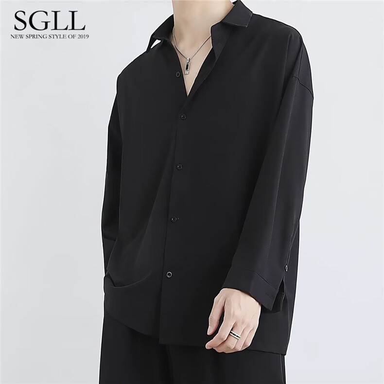 1506-1/QA010/P28衬衣男士气质垂感免烫白色衬衫男长袖痞帅,男装衬衫,星座1506