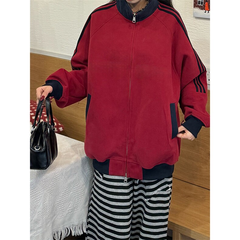 抖音得物高品质美式高街重磅结构设计拼接织带立领卫衣外套CM42,女装短外套,电商A486-1