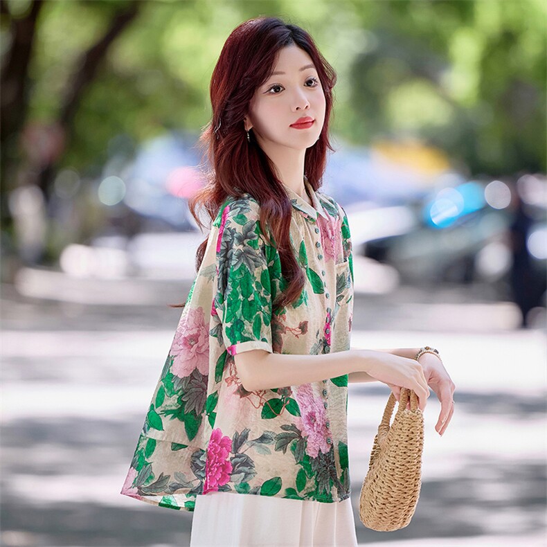 时尚气质阔腿裤女2025夏新款宽松洋气减龄时髦碎花衬衫,女装衬衫,魅影
