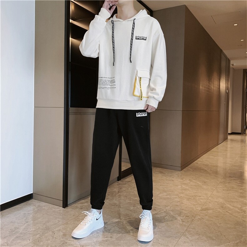 新款男士潮流连帽套头两件套青少年休闲运动卫衣套装男TZ778P65，男装休闲套装，电商A086
