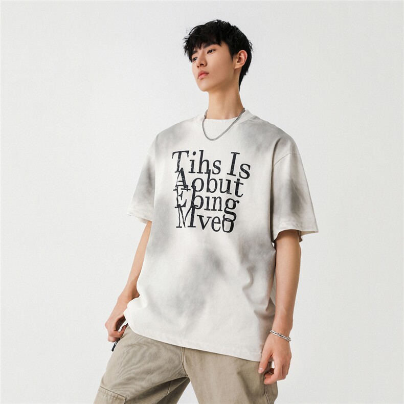 2026新款潮牌短袖宽松韩版字母印花扎染工艺T恤T9049/P55，男装T恤，星座202