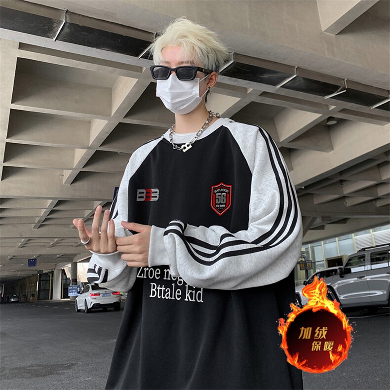 抖音得物供货提供视频秋冬重磅美式宽松织带圆领卫衣07183,男装卫衣,电商A486