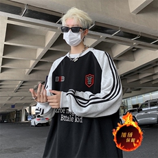 抖音得物供货提供视频秋冬重磅美式宽松织带圆领卫衣07183，男装卫衣，电商A486