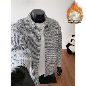 重磅雪尼尔480g新款银狐绒宽松夹克外套男J5265J加绒-特P45控88图片