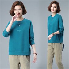 时尚宽松圆领刺绣卫衣女新款韩版百搭显瘦长袖上衣外套秋冬季加绒加厚打底衫，女装卫衣/绒衫，简韵佳