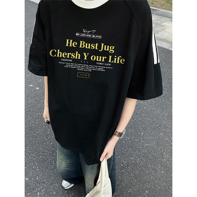 夏季美式高街重磅纯棉三条杠织带撞色男女短袖T恤ZD602-特P30,男装T恤,电商A486-1