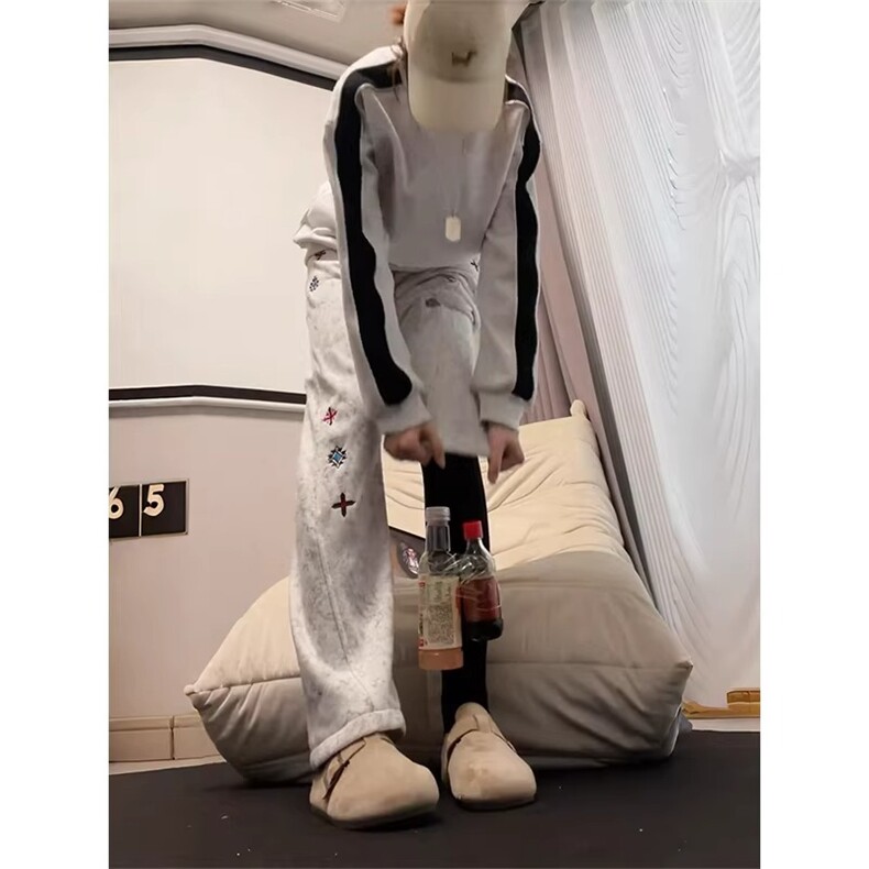 春季扎染刺绣卫裤男高级感微喇裤子显瘦直筒运动休闲裤LM233-P43,男装休闲裤,星座1008