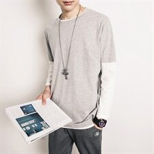 2021原创春季新品男装假两件T恤潮男韩版纯棉圆领长袖T恤T126/P30，男装T恤，星座608A