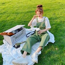 草木绿单件背带裤
