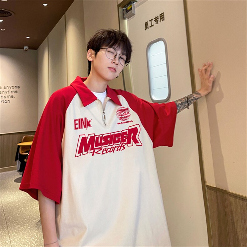 港风重磅全棉撞色插肩袖polo衫短袖男T恤GP3202-p45控78图片