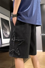 8XL-M特大码夏季美式高街五角星牛仔短裤港风宽松五分裤DK1513P40，男装休闲裤，电商D206-1