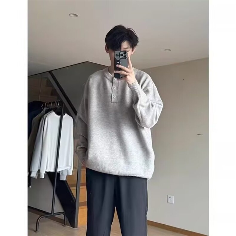 5009-P53秋冬美式亨利领毛衣男毛衣美式复古休闲慵懒风针织衫,男装针织衫/毛衣,电商B323A