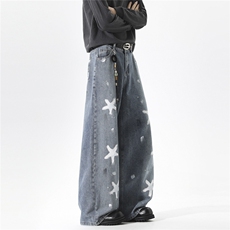 【现货】J949-P55控88M-5XL星星印花宽松水洗牛仔裤美式vibe风，男装牛仔裤，电商B335