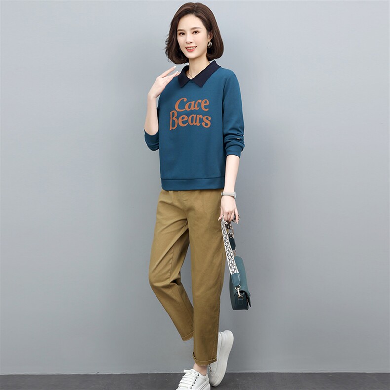 2022年春秋季新款套装女休闲气质百搭韩版植绒卫衣两件套装裤子棉图片