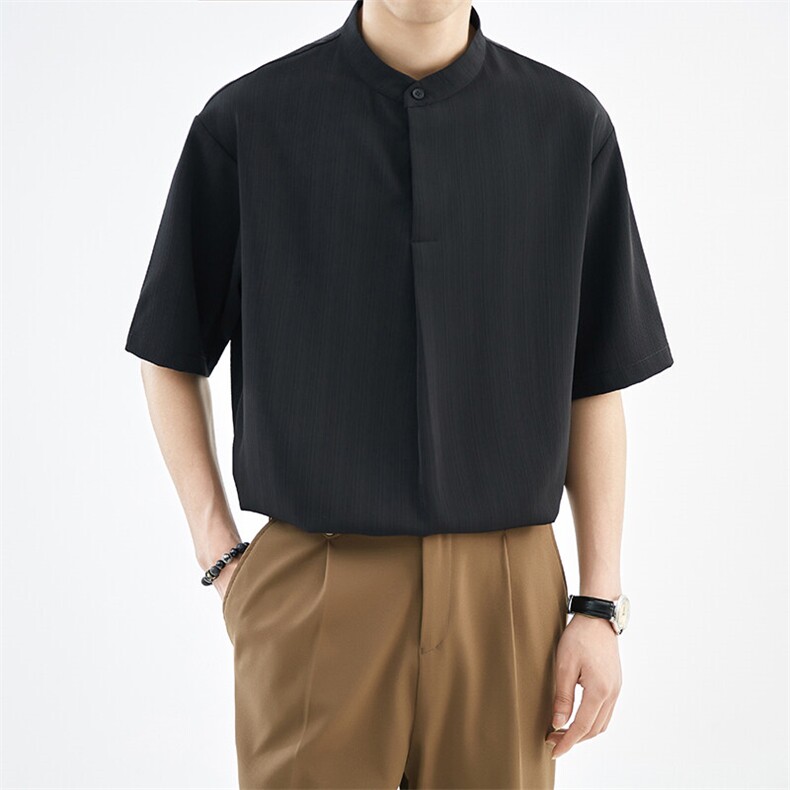 抖音夏季男士七分袖纯色冰丝衬衫男宽松衬衣A236-0855-P55,男装衬衫,电商A236