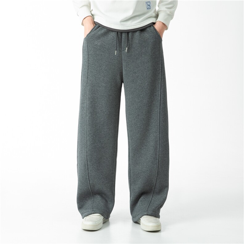 老钱风弯刀卫裤男美式痞帅纯色加绒立体设计运休闲裤K2601/P40，男装休闲裤，电商B318