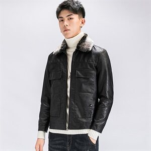 PY98皮毛一体羊羔毛男外套网红快手同款加绒机车服图片