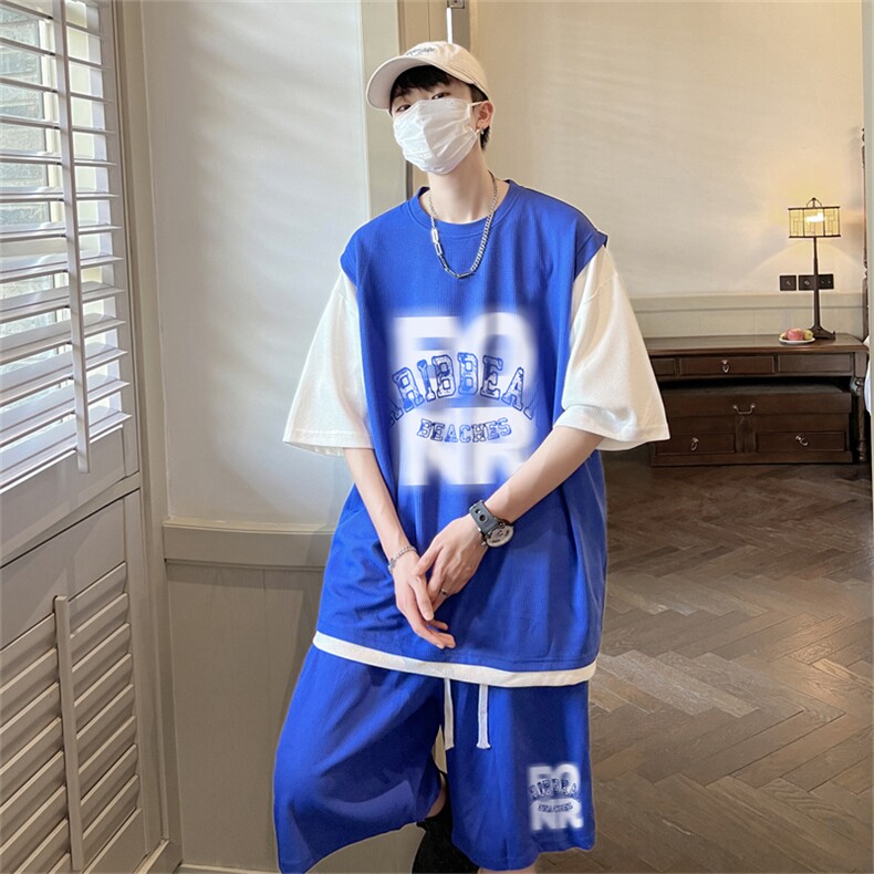 华夫格套装潮流休闲短袖短裤两件套FTZ3062-P55控78,男装牛仔裤,电商B370