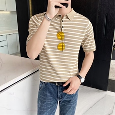 轻奢夏季针织条纹POLO衫男短袖翻领商务休闲修身半袖保罗衫潮，男装T恤，星座1116A-2（原606A-1）
