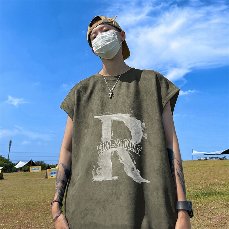 量大优供视频得物直播品230克夏季麂皮绒背心无袖T恤BJ298,男装T恤,电商A486
