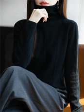 25秋冬精纺羊毛针织打底衫女士内搭简约毛衣显瘦堆堆领羊绒上衣，女装针织衫/毛衣，暖绒情旗舰店
