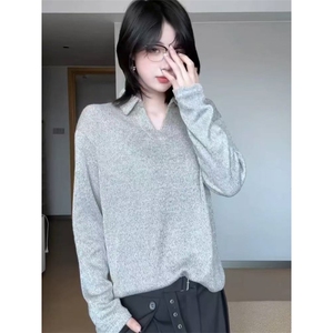 男生V领针织衫长袖polo衫男慵懒风休闲宽松百搭毛衣 zzs138p55图片