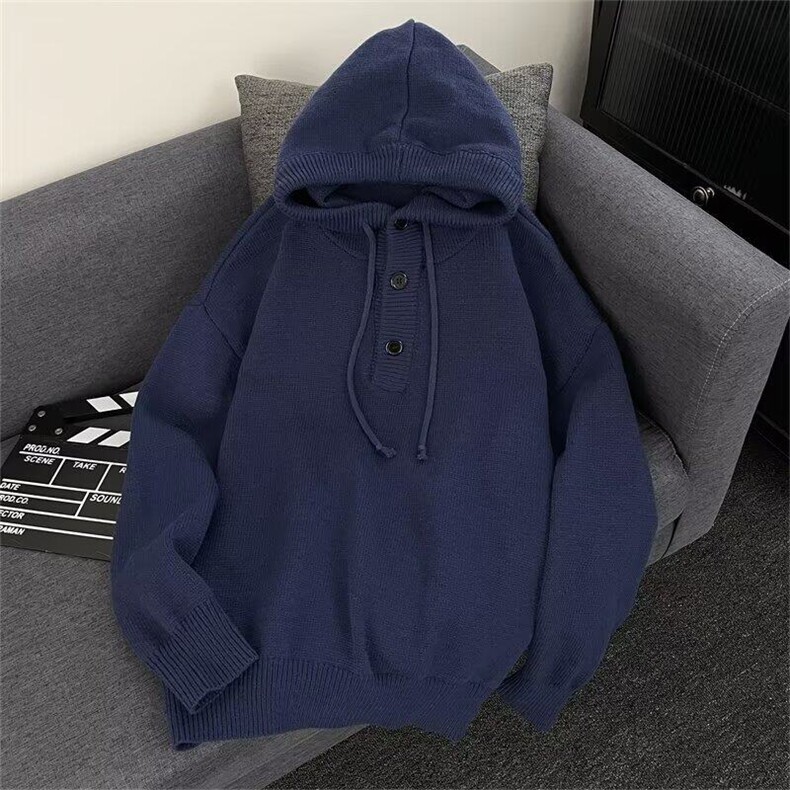 高街纯色连帽针织衫男款冬季美式纽扣帽衫毛衣M5727P60,男装针织衫/毛衣,星座1116-2