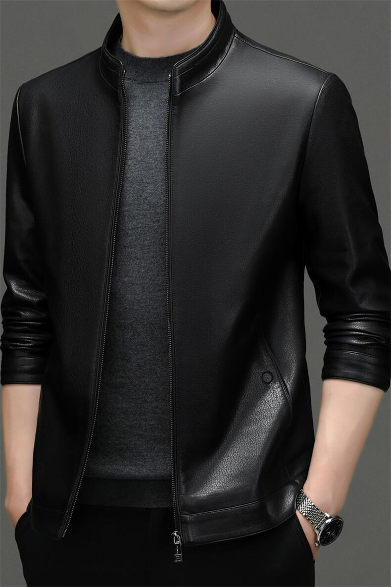 皮衣中青年男士秋冬季休闲机车服新款商务立领加绒皮夹克外套男装,男装皮衣,电商B212（原钱塘6029）