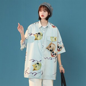 2024夏季新款动物图案情侣宽松百搭短袖衬衫A158-CS610-P45控58,男装衬衫,电商A158-1
