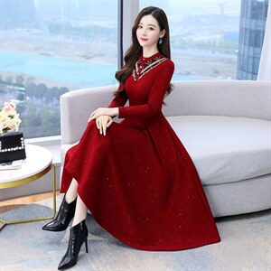 秋冬连衣裙女2021年新款洋气打底配大衣气质高端加绒加厚内搭裙子图片