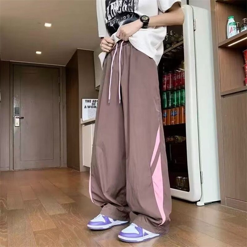 网络图现货美式高街拼接显瘦百搭垂感阔腿休闲运动长裤JA2-P35,女装休闲裤,星座715-7