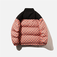 白鸭绒白底22冬季潮棋盘格拼接时尚百搭羽绒服外套YR108P255控298，男装羽绒服，电商A247-1