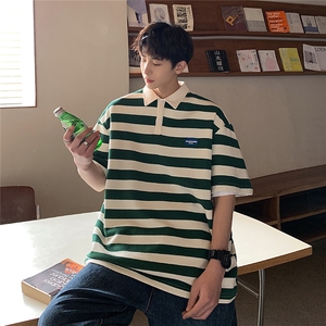 美式港风条纹短袖polo衫男大码翻领短袖T恤DP8761P40控59