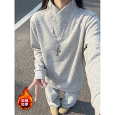 加厚加绒立领斜半拉链卫衣冬季美式打底衫男女D54167-TP35不，男装T恤，电商A102