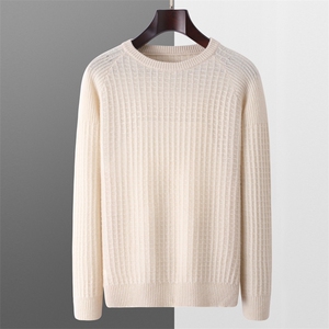 时尚百搭男士羊毛衫 高级感小方格圆领毛衣 秋冬必备保暖针织衫男装,男装羊毛衫,冬季工坊